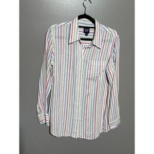 NWOT Gap Linen Striped Long Sleeve Button Down Shirt‎ Small White w/Multi Colors